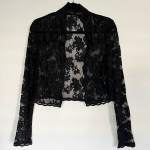 Moda International Lace Cropped Jacket Cover Up Long Sleeves